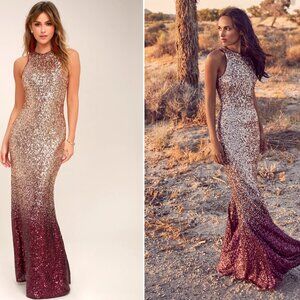 Lulu's - Infinite Dreams Burgundy and Rose Gold Ombre Sequin Maxi Dress